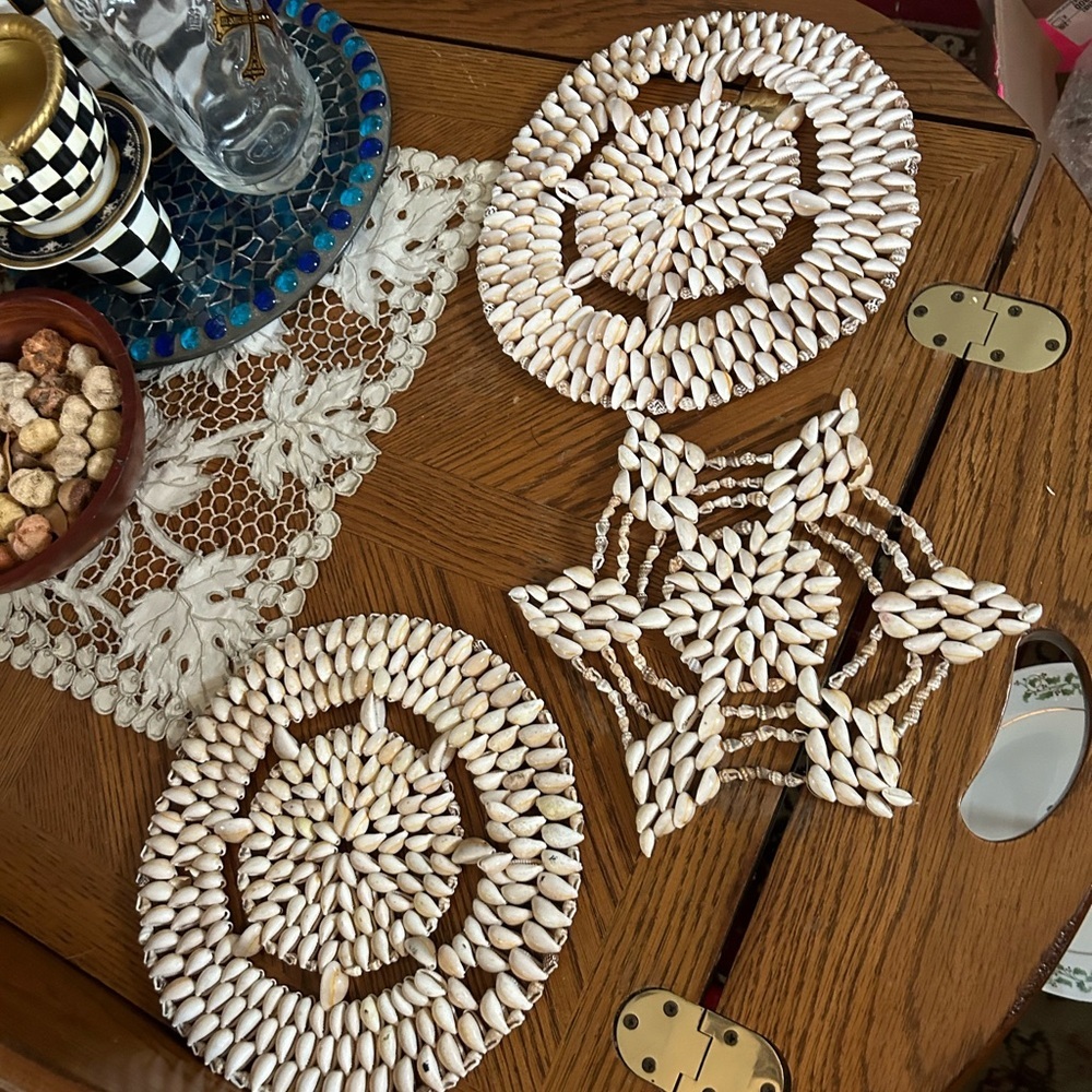 Vintage Cowrie Seashell Trivets Doilies